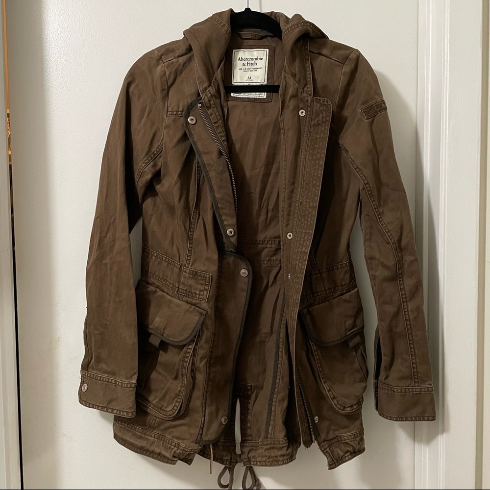 EUC A&F Brown Utility Cargo Military Hooded Jacket Size M